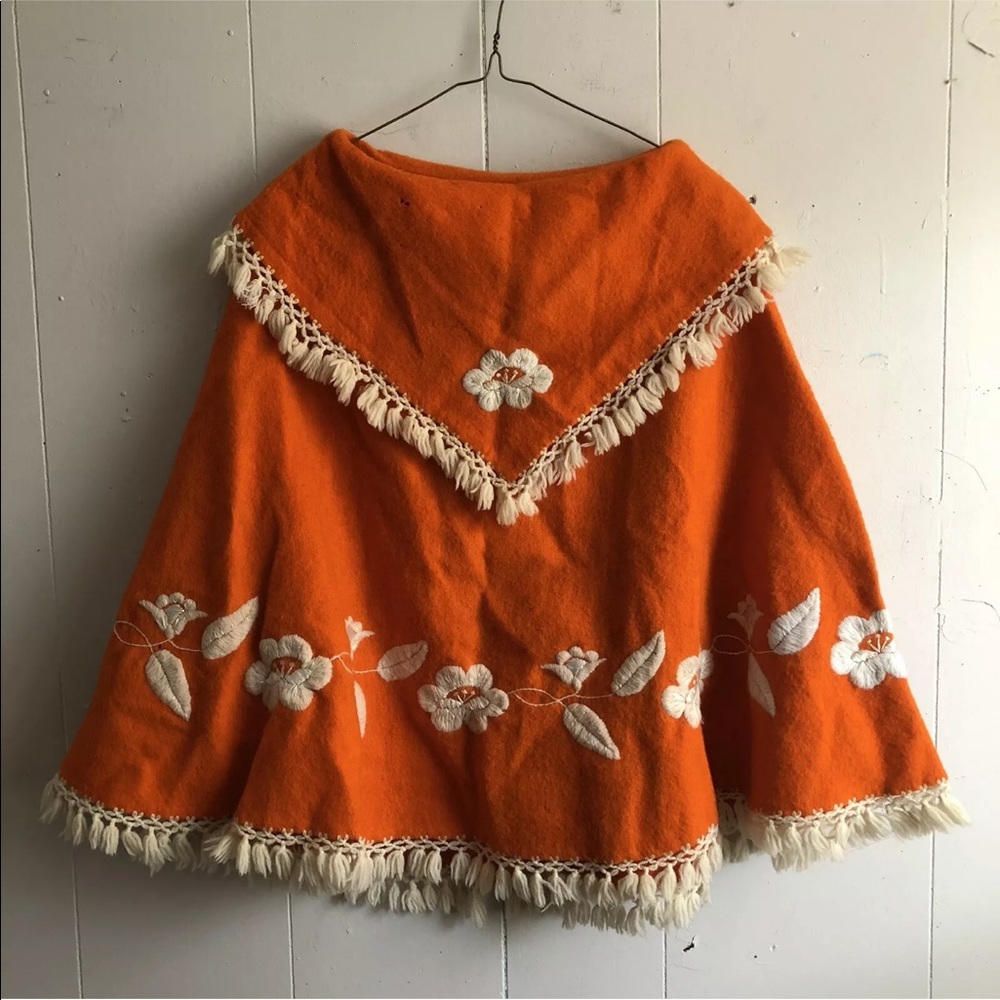 VTG 1960’s Tito Orange Embroidered Tassel Poncho
